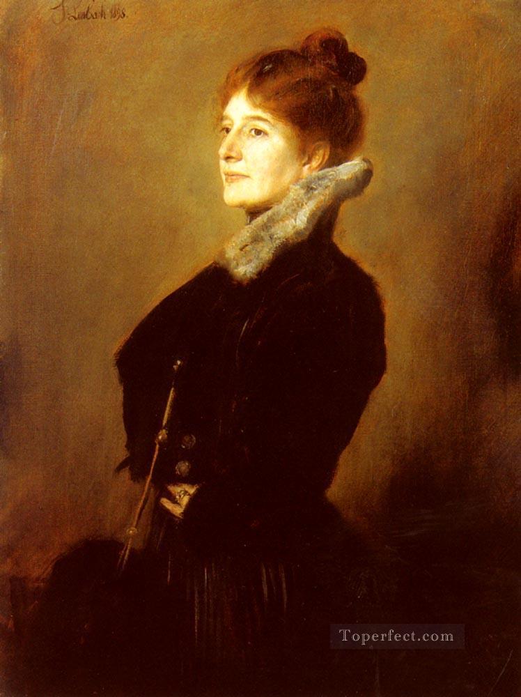 Portrait Of A Lady Wearing A Black Coat With Fur Collar Franz von Lenbach Oil Paintings